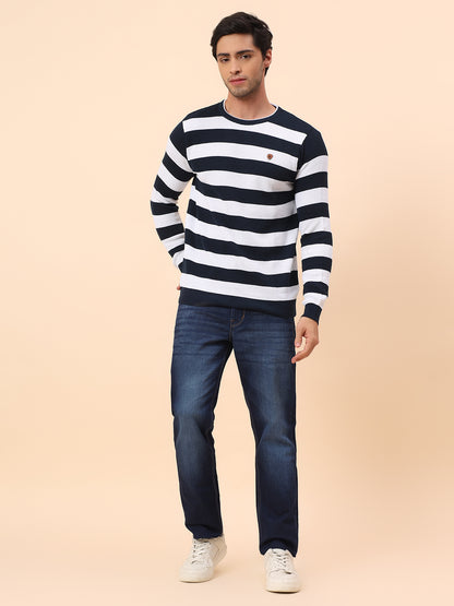 Sweater for Men | Winter Wear Polyester Fabric Pull-On Closure Round Neck Regular Fit Striped Pattern