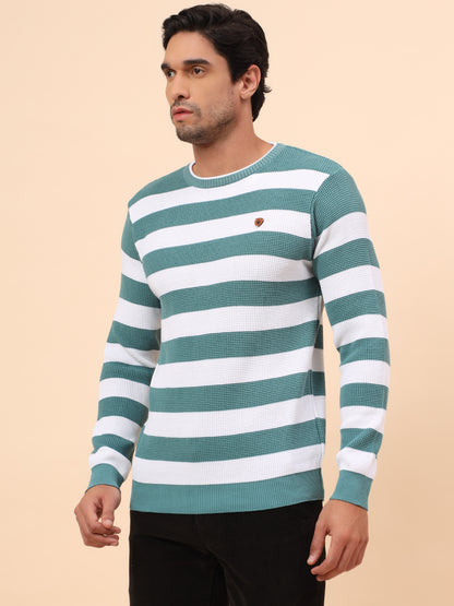 Sweater for Men | Winter Wear Polyester Fabric Pull-On Closure Round Neck Regular Fit Striped Pattern