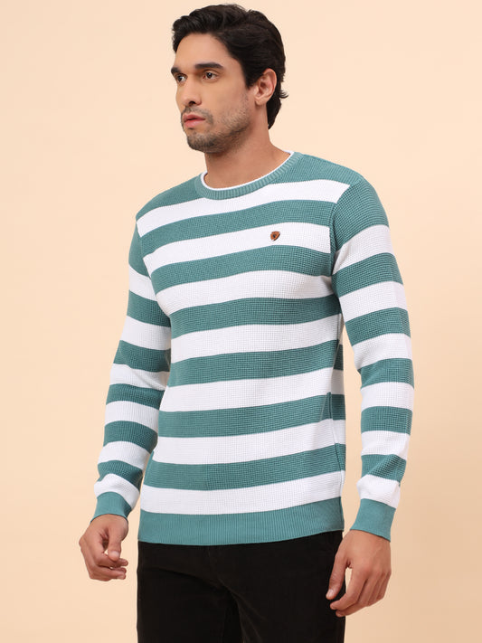 Sweater for Men | Winter Wear Polyester Fabric Pull-On Closure Round Neck Regular Fit Striped Pattern
