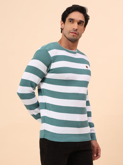 Sweater for Men | Winter Wear Polyester Fabric Pull-On Closure Round Neck Regular Fit Striped Pattern