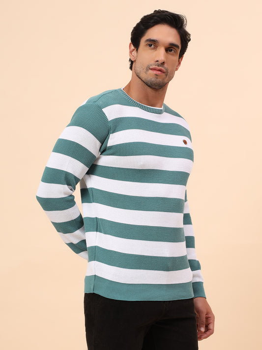 Sweater for Men | Winter Wear Polyester Fabric Pull-On Closure Round Neck Regular Fit Striped Pattern