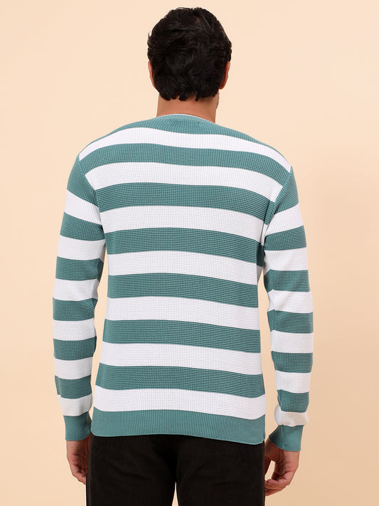 Sweater for Men | Winter Wear Polyester Fabric Pull-On Closure Round Neck Regular Fit Striped Pattern
