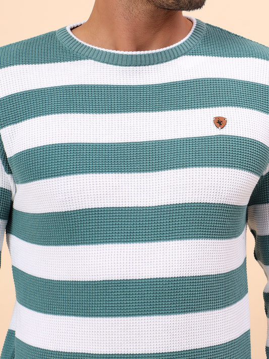 Sweater for Men | Winter Wear Polyester Fabric Pull-On Closure Round Neck Regular Fit Striped Pattern