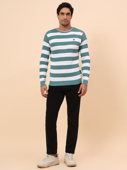 Sweater for Men | Winter Wear Polyester Fabric Pull-On Closure Round Neck Regular Fit Striped Pattern