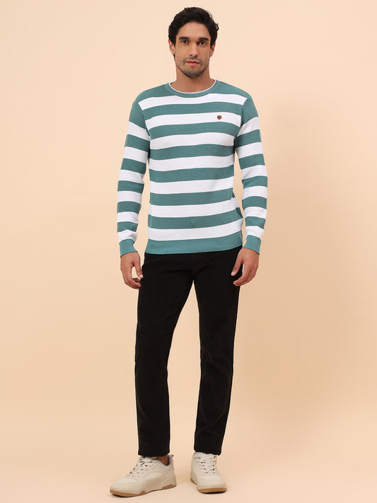 Sweater for Men | Winter Wear Polyester Fabric Pull-On Closure Round Neck Regular Fit Striped Pattern