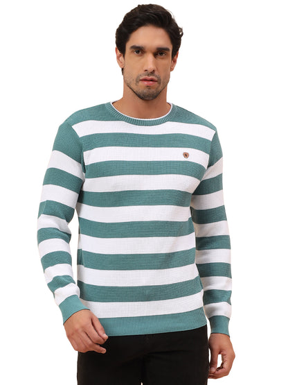 Sweater for Men | Winter Wear Polyester Fabric Pull-On Closure Round Neck Regular Fit Striped Pattern