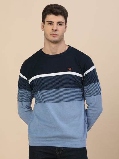 Sweater for Men | Winter Wear Poly Cotton Fabric Pull-On Closure Round Neck Regular Fit Striped Pattern