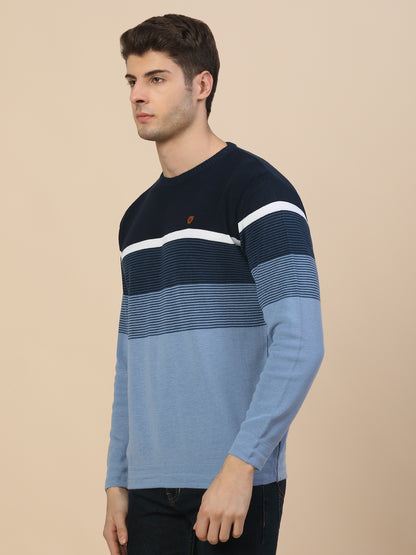 Sweater for Men | Winter Wear Poly Cotton Fabric Pull-On Closure Round Neck Regular Fit Striped Pattern
