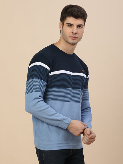 Sweater for Men | Winter Wear Poly Cotton Fabric Pull-On Closure Round Neck Regular Fit Striped Pattern