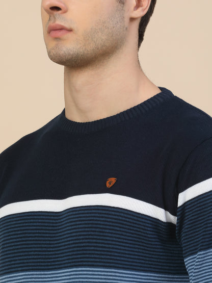 Sweater for Men | Winter Wear Poly Cotton Fabric Pull-On Closure Round Neck Regular Fit Striped Pattern
