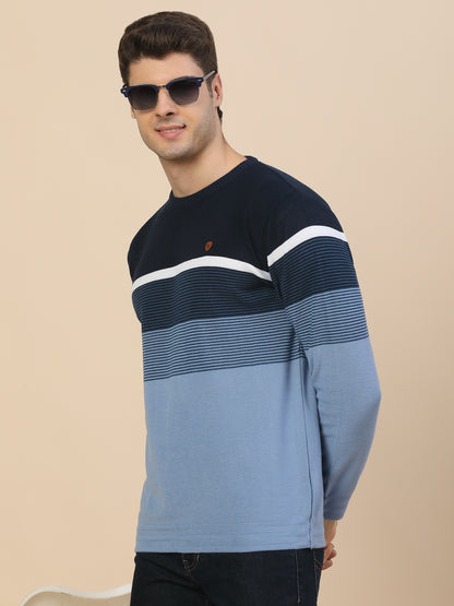 Sweater for Men | Winter Wear Poly Cotton Fabric Pull-On Closure Round Neck Regular Fit Striped Pattern