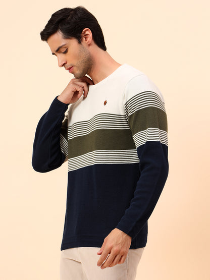 Sweater for Men | Winter Wear Polyester Fabric Pull-On Closure Round Neck Regular Fit Striped Pattern