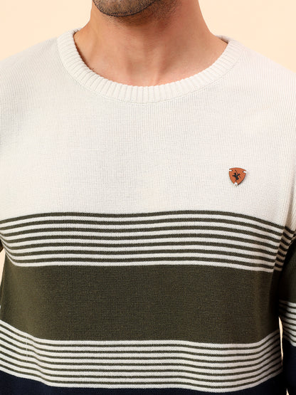 Sweater for Men | Winter Wear Polyester Fabric Pull-On Closure Round Neck Regular Fit Striped Pattern