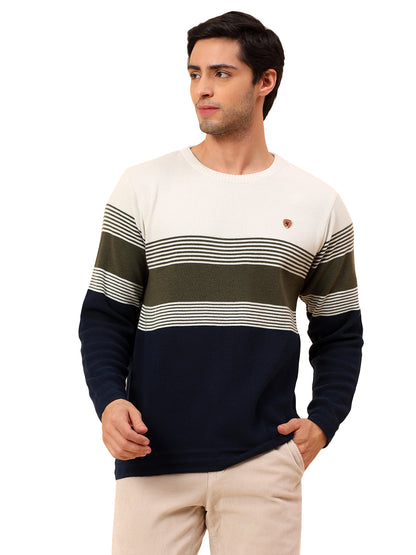Sweater for Men | Winter Wear Polyester Fabric Pull-On Closure Round Neck Regular Fit Striped Pattern