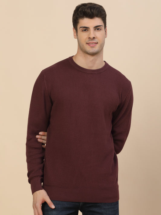 Sweater for Men | Winter Wear Cotton Fabric Pull-On Closure Round Neck Regular Fit Self Design Pattern