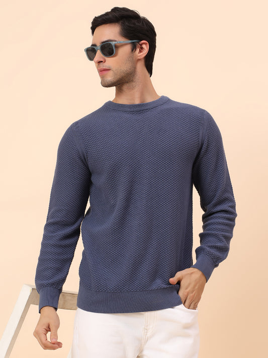 Sweater for Men | Winter Wear Cotton Fabric Pull-On Closure Round Neck Regular Fit Self Design Pattern