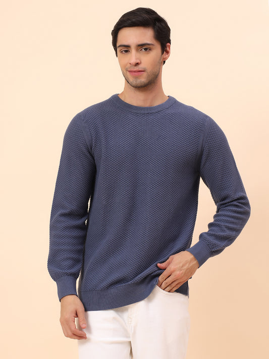 Sweater for Men | Winter Wear Cotton Fabric Pull-On Closure Round Neck Regular Fit Self Design Pattern