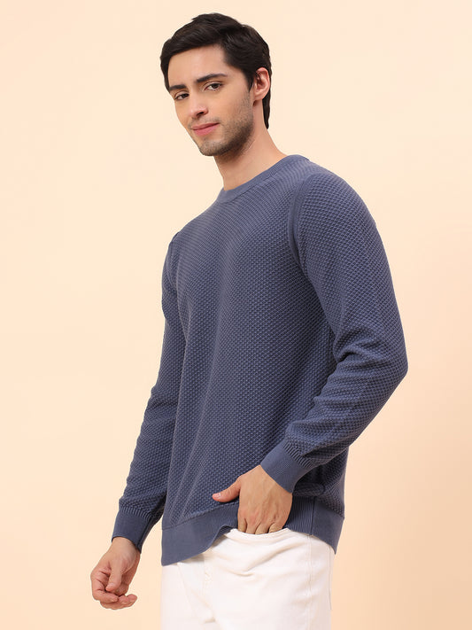 Sweater for Men | Winter Wear Cotton Fabric Pull-On Closure Round Neck Regular Fit Self Design Pattern