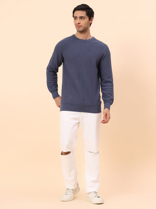 Sweater for Men | Winter Wear Cotton Fabric Pull-On Closure Round Neck Regular Fit Self Design Pattern