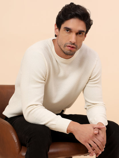 Sweater for Men | Winter Wear Cotton Fabric Pull-On Closure Round Neck Regular Fit Self Design Pattern