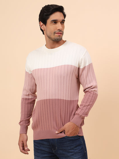 Sweater for Men | Winter Wear Cotton Fabric Pull-On Closure Round Neck Regular Fit Striped Pattern