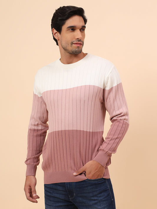 Sweater for Men | Winter Wear Cotton Fabric Pull-On Closure Round Neck Regular Fit Striped Pattern