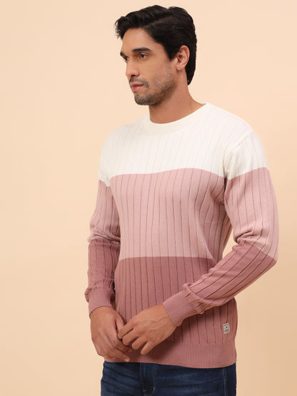 Sweater for Men | Winter Wear Cotton Fabric Pull-On Closure Round Neck Regular Fit Striped Pattern