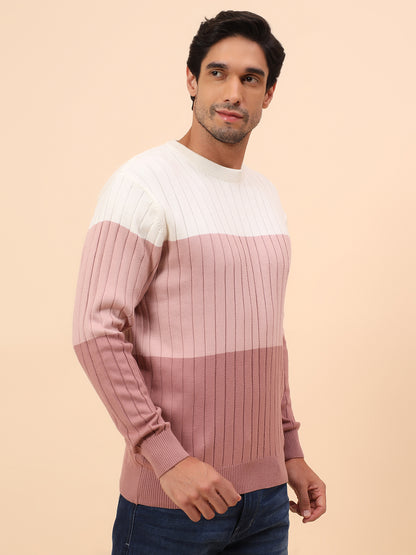 Sweater for Men | Winter Wear Cotton Fabric Pull-On Closure Round Neck Regular Fit Striped Pattern