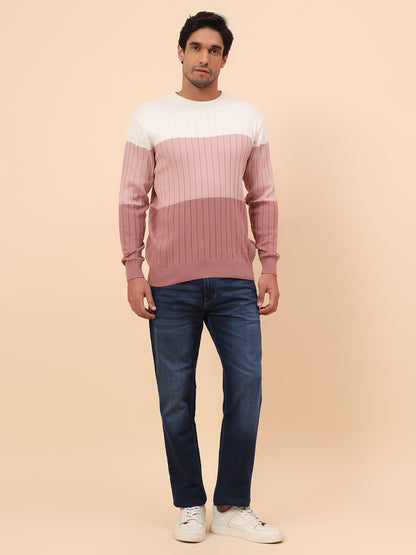 Sweater for Men | Winter Wear Cotton Fabric Pull-On Closure Round Neck Regular Fit Striped Pattern