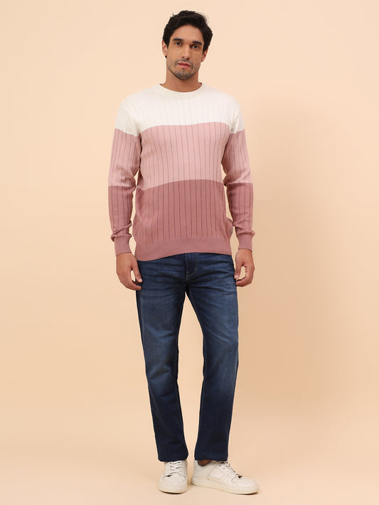 Sweater for Men | Winter Wear Cotton Fabric Pull-On Closure Round Neck Regular Fit Striped Pattern