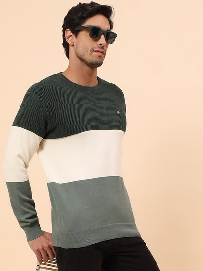 Sweater for Men | Winter Wear Cotton Fabric Pull-On Closure Round Neck Regular Fit Striped Pattern