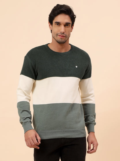 Sweater for Men | Winter Wear Cotton Fabric Pull-On Closure Round Neck Regular Fit Striped Pattern