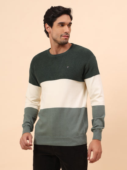 Sweater for Men | Winter Wear Cotton Fabric Pull-On Closure Round Neck Regular Fit Striped Pattern