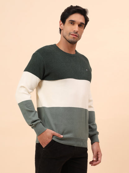 Sweater for Men | Winter Wear Cotton Fabric Pull-On Closure Round Neck Regular Fit Striped Pattern