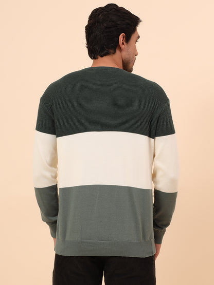 Sweater for Men | Winter Wear Cotton Fabric Pull-On Closure Round Neck Regular Fit Striped Pattern