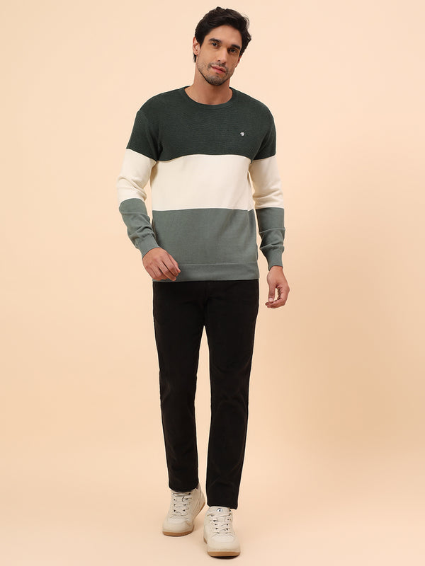 Sweater for Men | Winter Wear Cotton Fabric Pull-On Closure Round Neck Regular Fit Striped Pattern