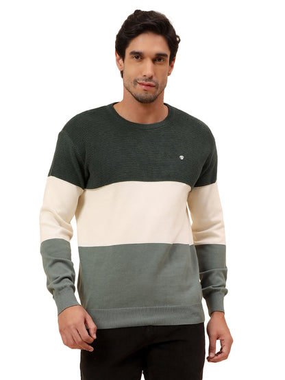 Sweater for Men | Winter Wear Cotton Fabric Pull-On Closure Round Neck Regular Fit Striped Pattern