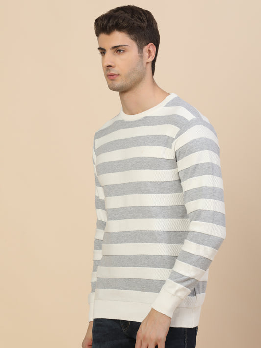 Sweater for Men | Winter Wear Cotton Fabric Pull-On Closure Round Neck Regular Fit Striped Pattern