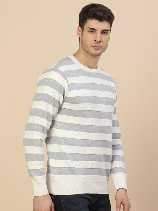 Sweater for Men | Winter Wear Cotton Fabric Pull-On Closure Round Neck Regular Fit Striped Pattern