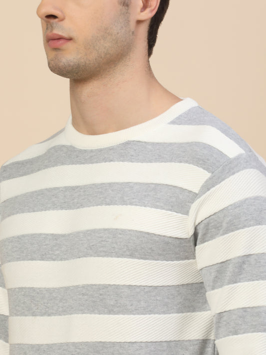 Sweater for Men | Winter Wear Cotton Fabric Pull-On Closure Round Neck Regular Fit Striped Pattern