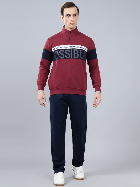 Men's Typography Printed Maroon High Neck Sweatshirt