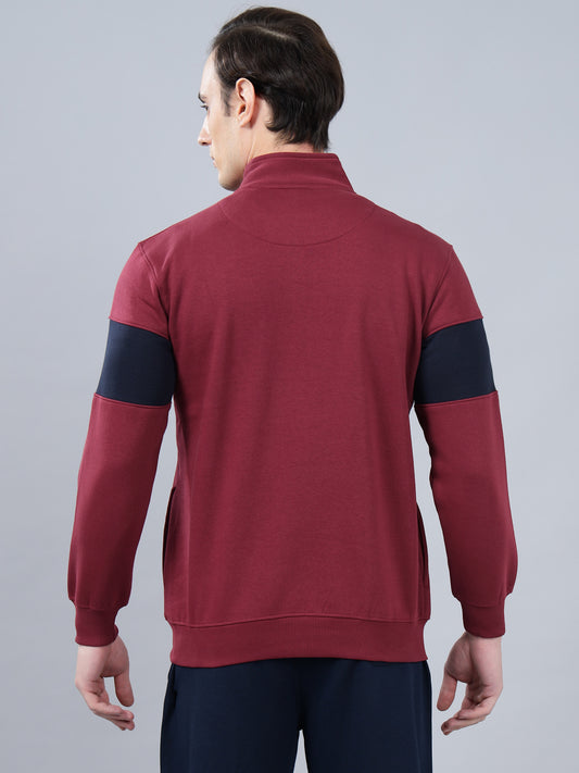 Men's Typography Printed Maroon High Neck Sweatshirt