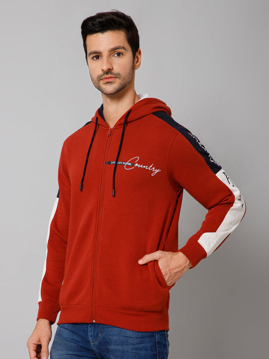 Solid Rust Full Sleeves Hooded Neck Regular Fit Casual Sweatshirt for Men