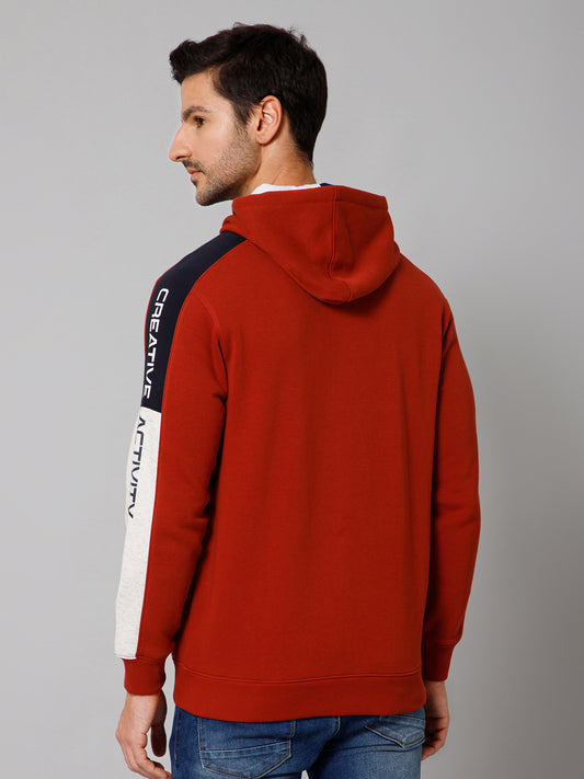 Solid Rust Full Sleeves Hooded Neck Regular Fit Casual Sweatshirt for Men