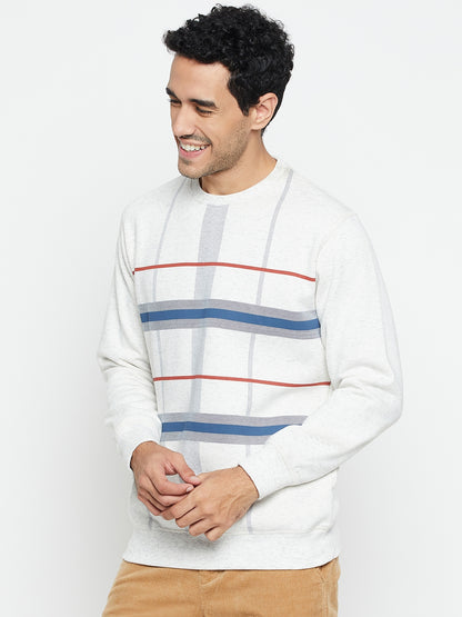 Striped Grey Full Sleeves Round Neck Regular Fit Casual Sweatshirt for Men