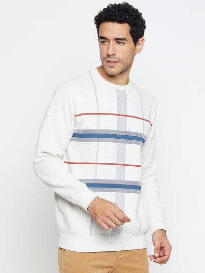 Striped Grey Full Sleeves Round Neck Regular Fit Casual Sweatshirt for Men