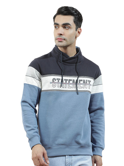 Sweatshirt for Men l Winter Wear Fleece Fabric Mandarin Collar Regular Fit Color Block Pattern