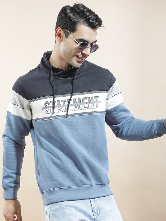 Sweatshirt for Men l Winter Wear Fleece Fabric Mandarin Collar Regular Fit Color Block Pattern