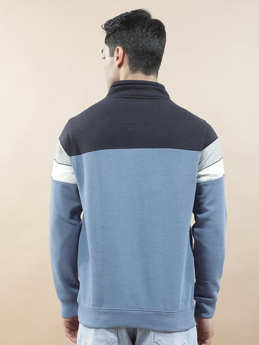Sweatshirt for Men l Winter Wear Fleece Fabric Mandarin Collar Regular Fit Color Block Pattern