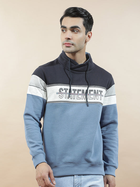 Sweatshirt for Men l Winter Wear Fleece Fabric Mandarin Collar Regular Fit Color Block Pattern